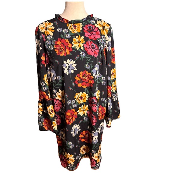 Fleur Bleue Dresses & Skirts - Fleur Bleue Dark Floral Midi Dress 12 long bell sleeves boho feminine fairy goth